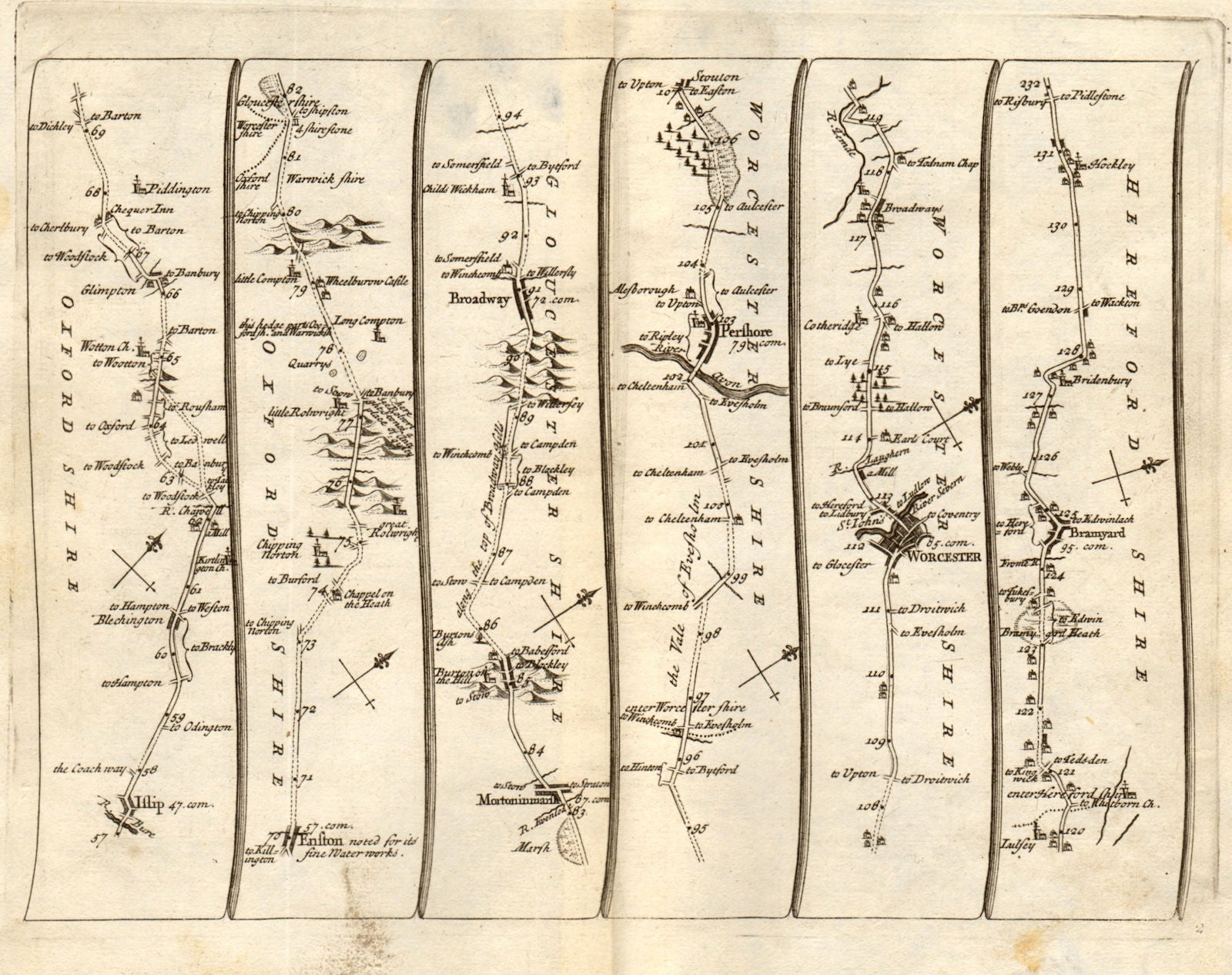 Islip Chipping Norton Pershore Worcester Bromyard SENEX #2 road map 1719